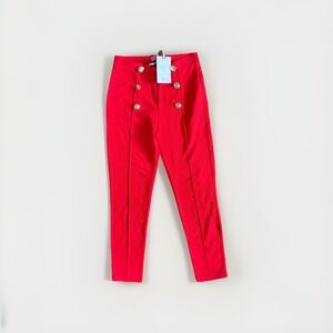 Original Marines Red Pants Size 9-10Y 140cm Gold Button Detail Italy Girls NWT